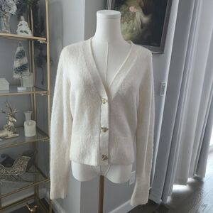 Wool Elegant White Women's Cardigan Sweater